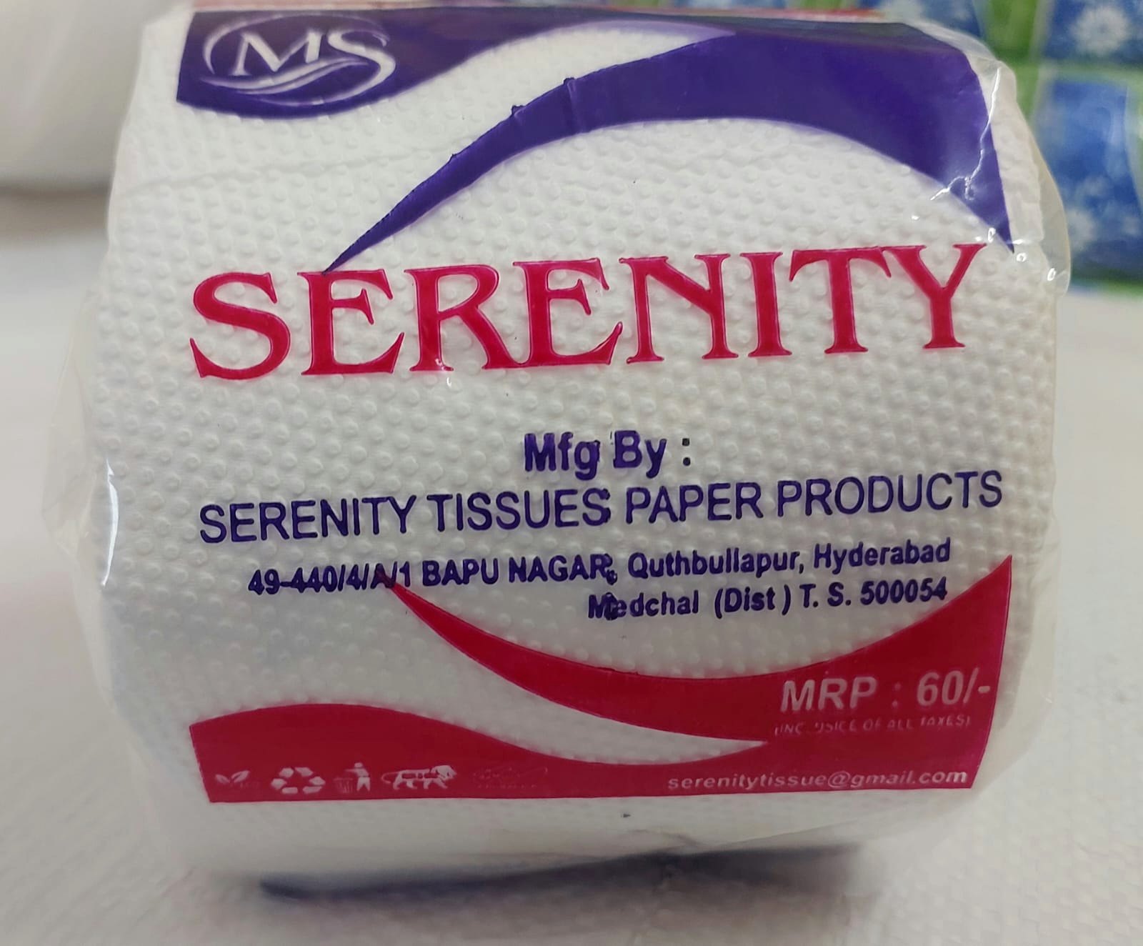 Serenity toilet roll in its printed wrapper